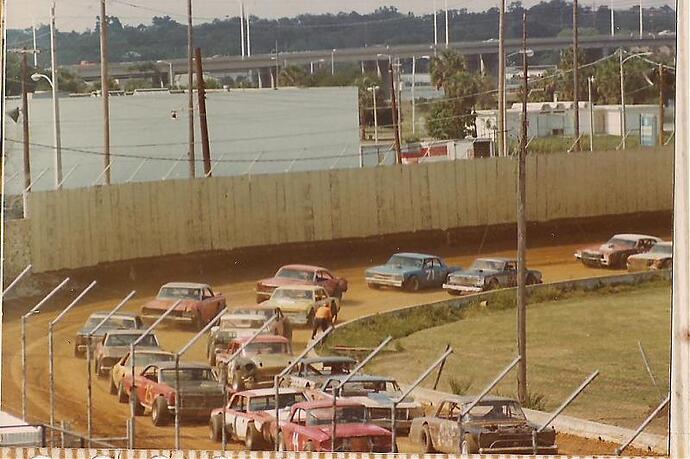 Late Models line up on a sunny Sunday afternoon in the mid '70s (Larry Harrell Photo).jpg