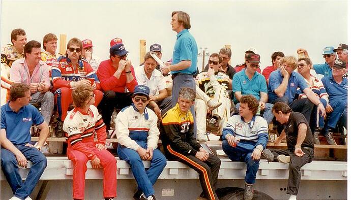 Driver's meeting before the 1991 NASCAR BGN race (Don Bok Photo).jpg