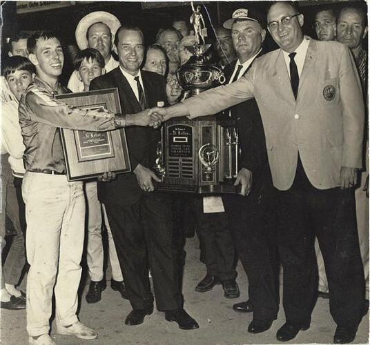 Wayne Reutimann in victory lane after winning the first Governor's Cup race in 1965....jpg