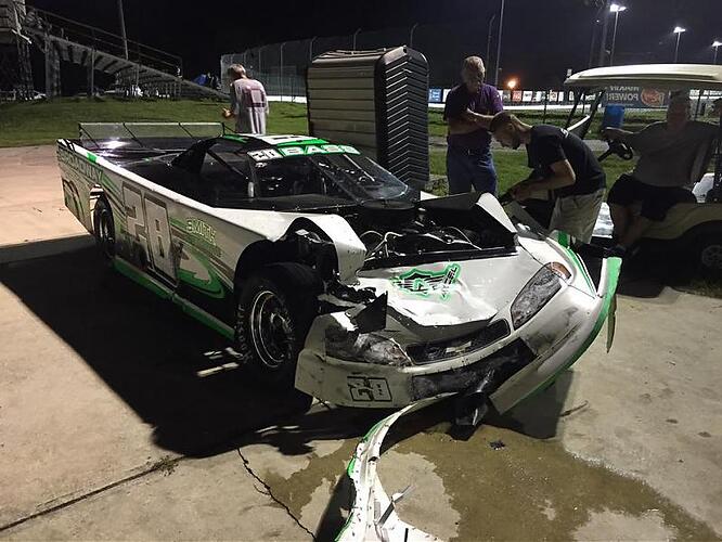 Sean Bass' badly damaged Sportsman car....jpg