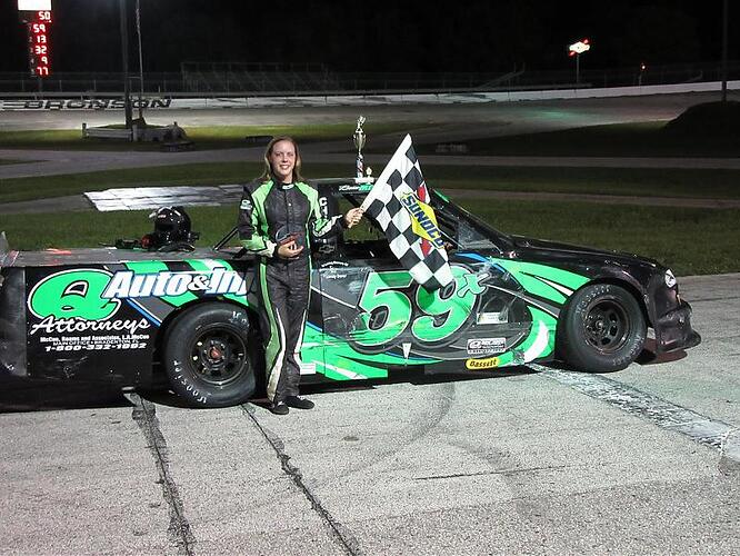 Becca Monopoli after her win at Bronson Speedway....jpg